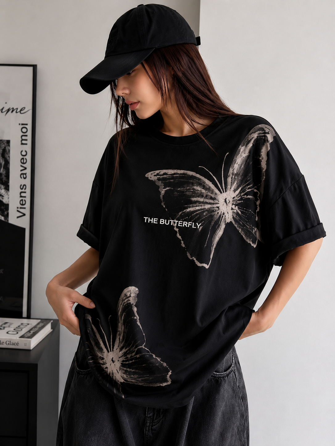 Midnight Butterfly | Oversized Drop Shoulder T-Shirt | Dripen Wears