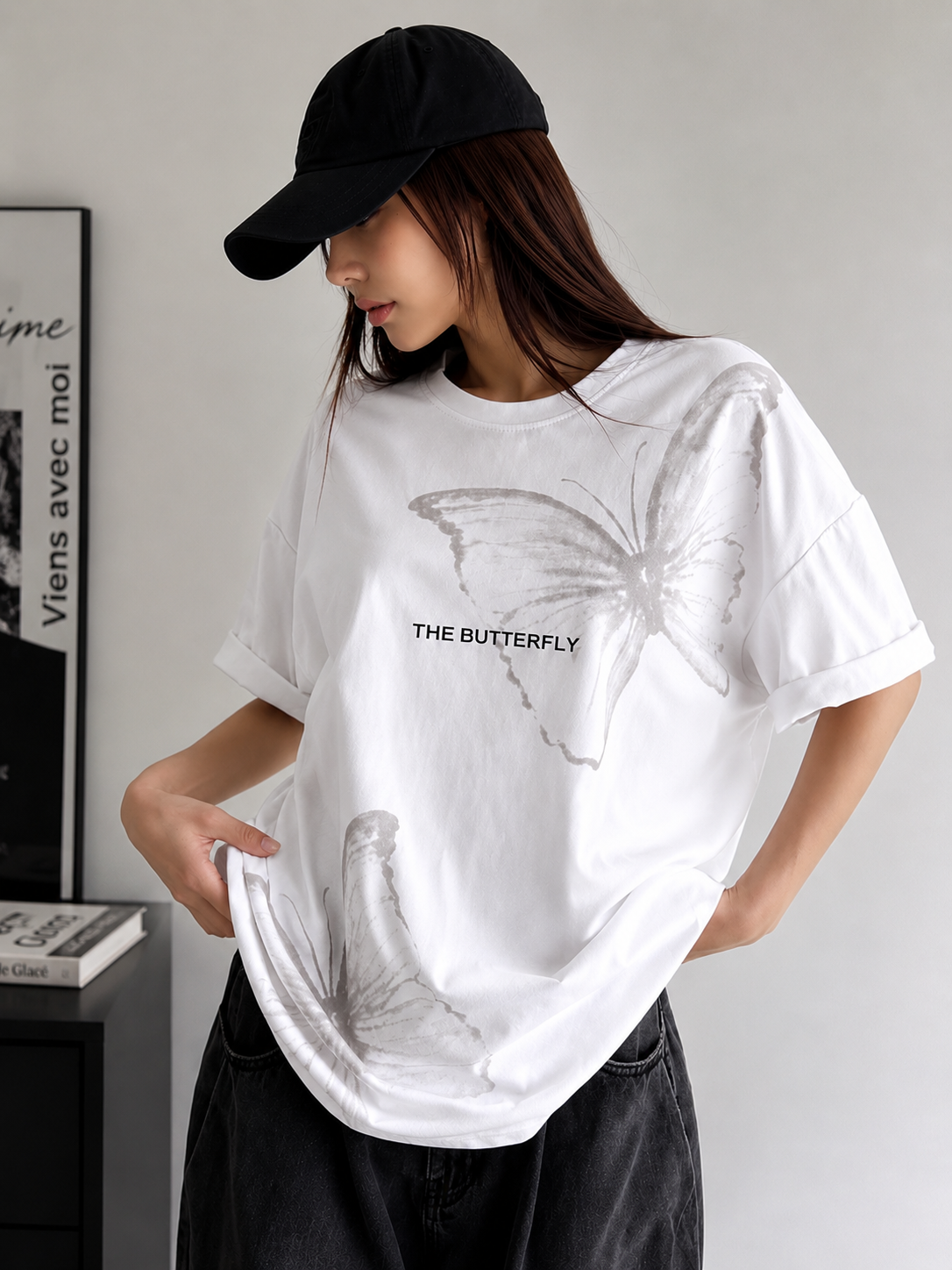 Midnight Butterfly | Oversized Drop Shoulder T-Shirt | Dripen Wears