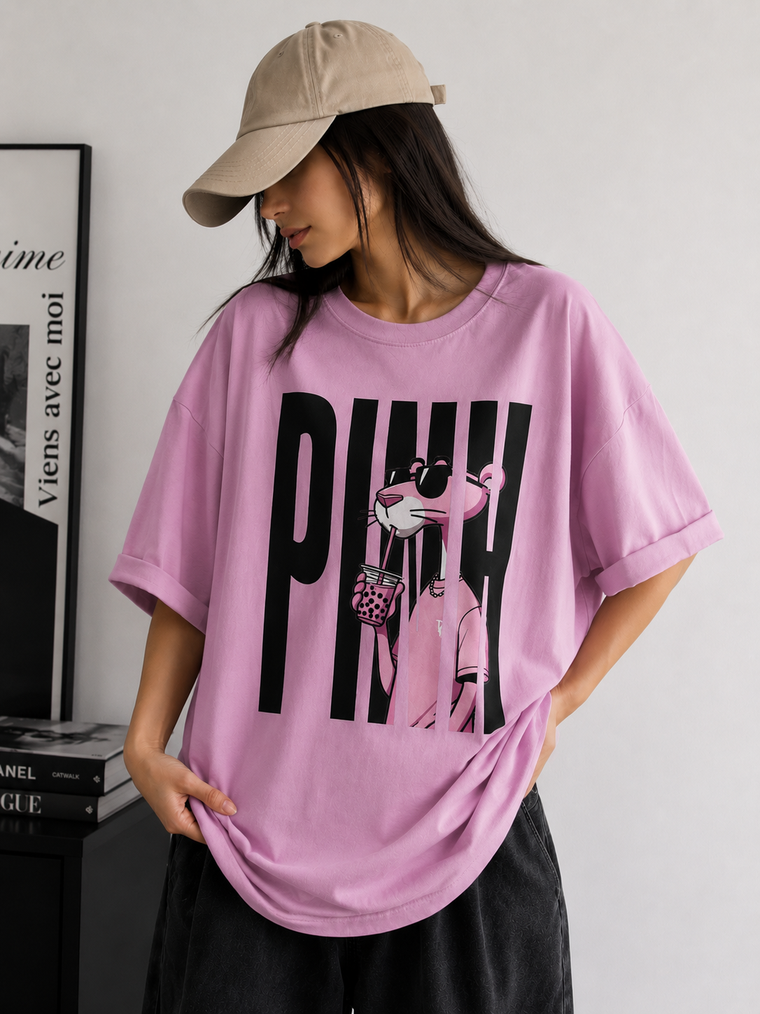 Pink Vibes | Oversized Drop Shoulder T-Shirt | Dripen Wears