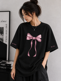 Blush Bow | Oversized Drop Shoulder T-Shirt | Dripen Wears