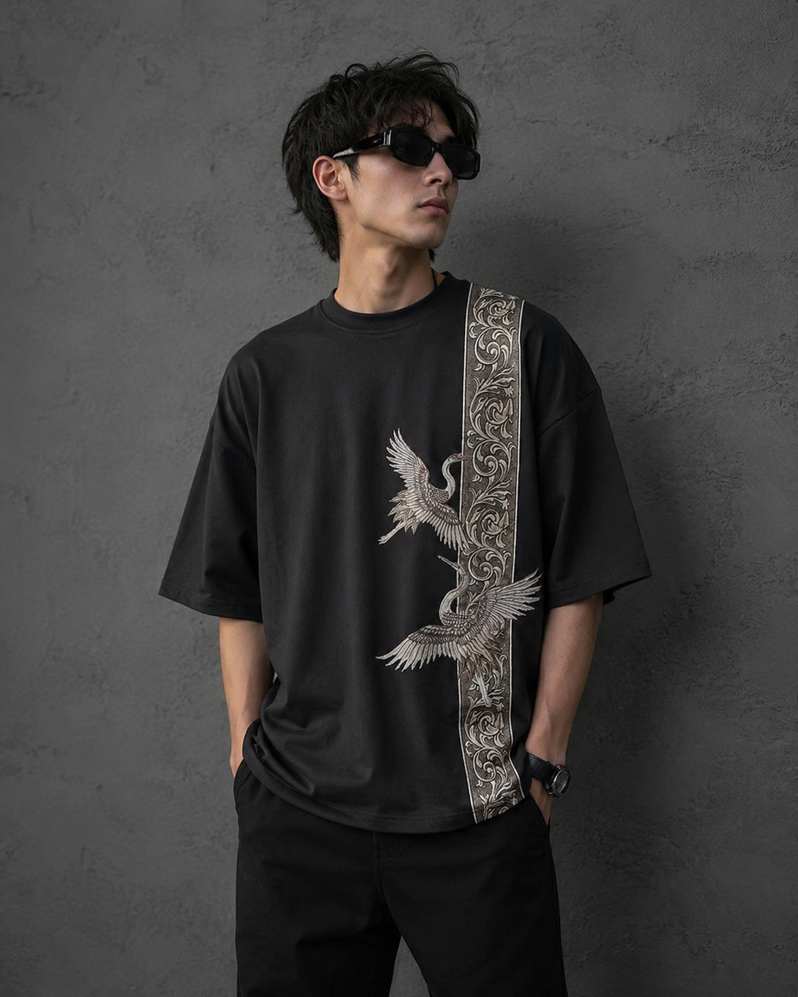 Imperial Crane | Oversized Drop Shoulder T-Shirt | Dripen Wears