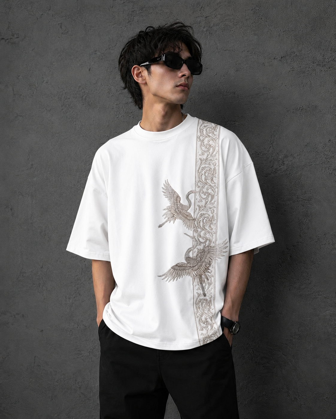 Imperial Crane | Oversized Drop Shoulder T-Shirt | Dripen Wears