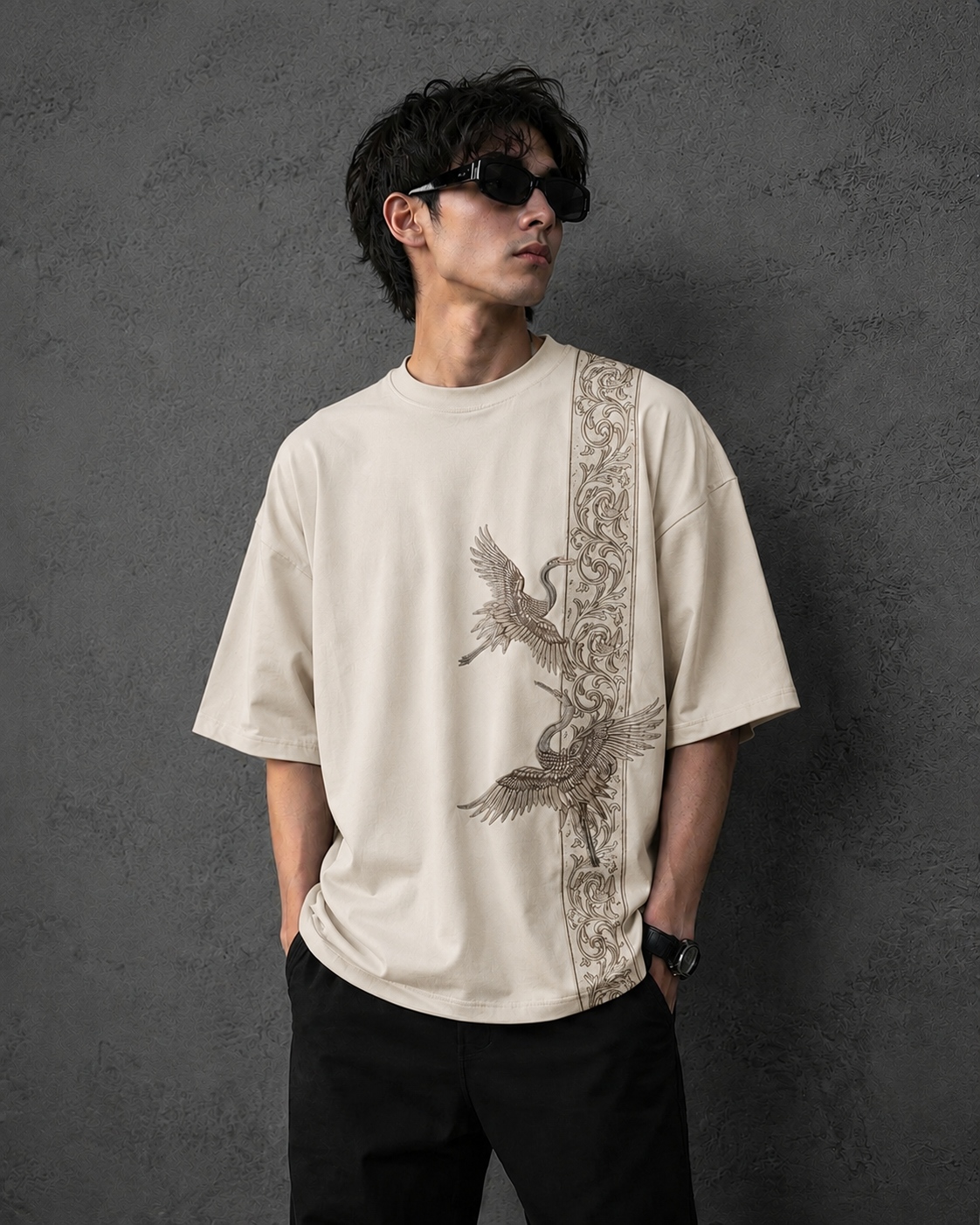 Imperial Crane | Oversized Drop Shoulder T-Shirt | Dripen Wears