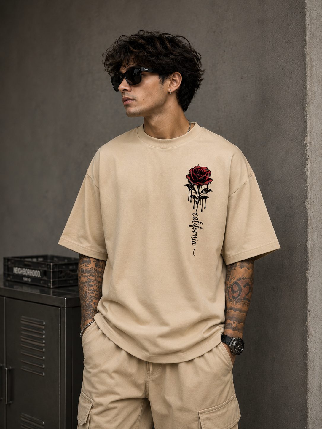 Crimson Bloom | Oversized Drop Shoulder T-Shirt | Dripen Wears