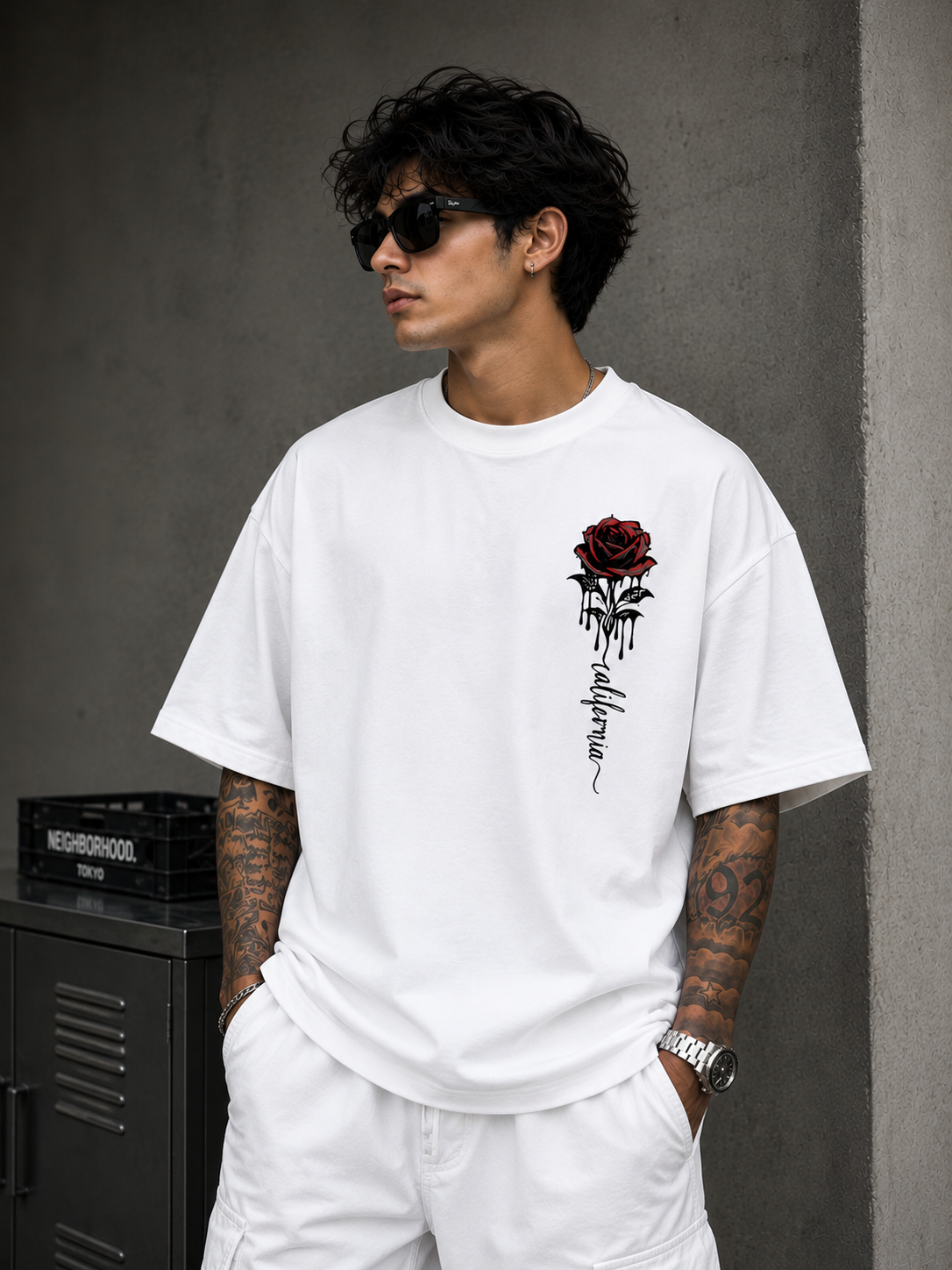 Crimson Bloom | Oversized Drop Shoulder T-Shirt | Dripen Wears