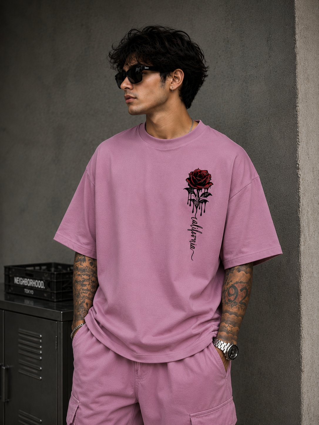 Crimson Bloom | Oversized Drop Shoulder T-Shirt | Dripen Wears