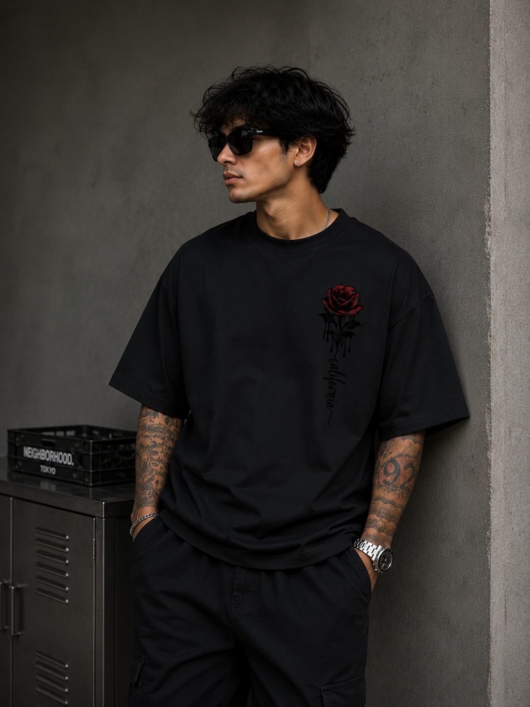 Crimson Bloom | Oversized Drop Shoulder T-Shirt | Dripen Wears