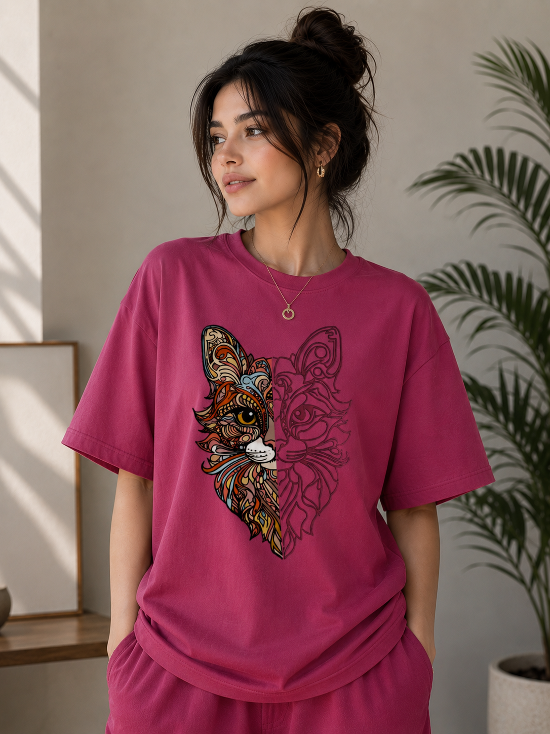 Eclipse Cat | Oversized Drop Shoulder T-Shirt | Dripen Wears