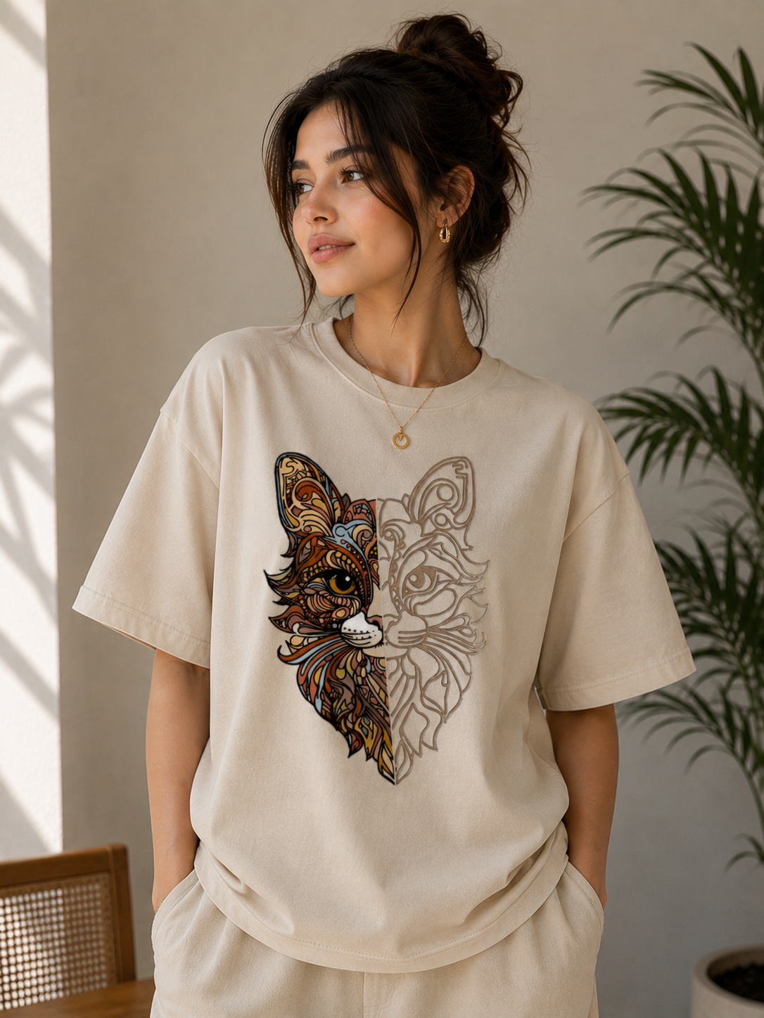 Eclipse Cat | Oversized Drop Shoulder T-Shirt | Dripen Wears