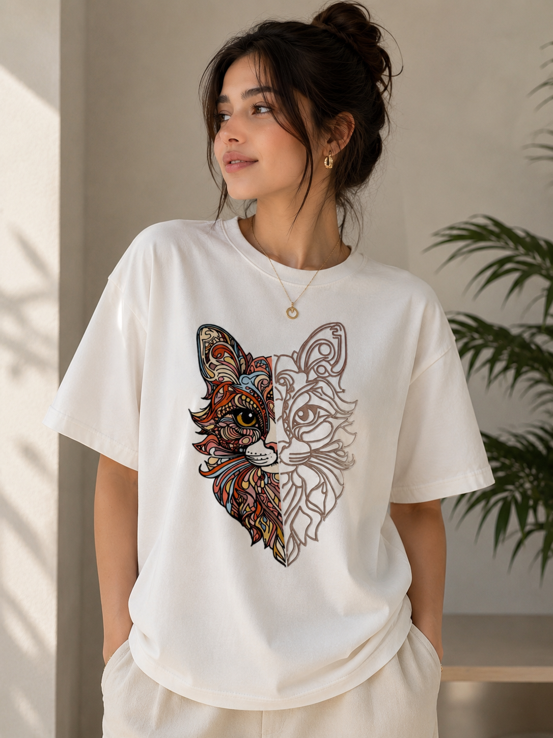 Eclipse Cat | Oversized Drop Shoulder T-Shirt | Dripen Wears